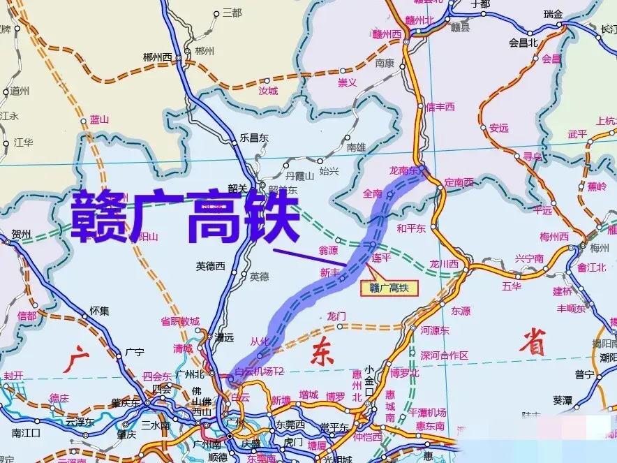 全長312.8公里的贛廣高鐵,時速350公里,連接贛州西站和廣州北站